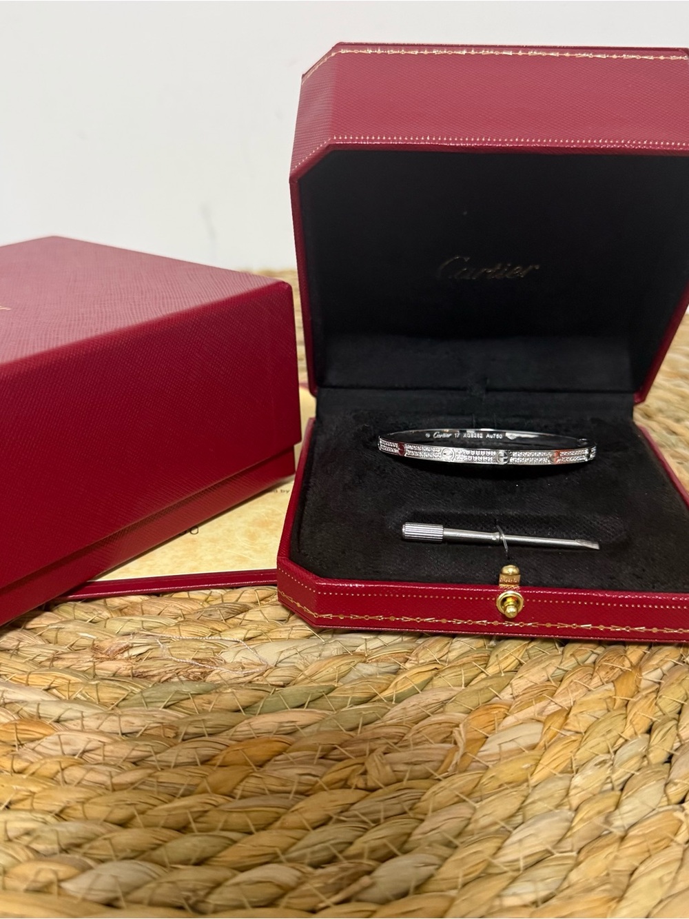 Cartier-inspired Women's Silver and Red Bracelet in Gift Box
